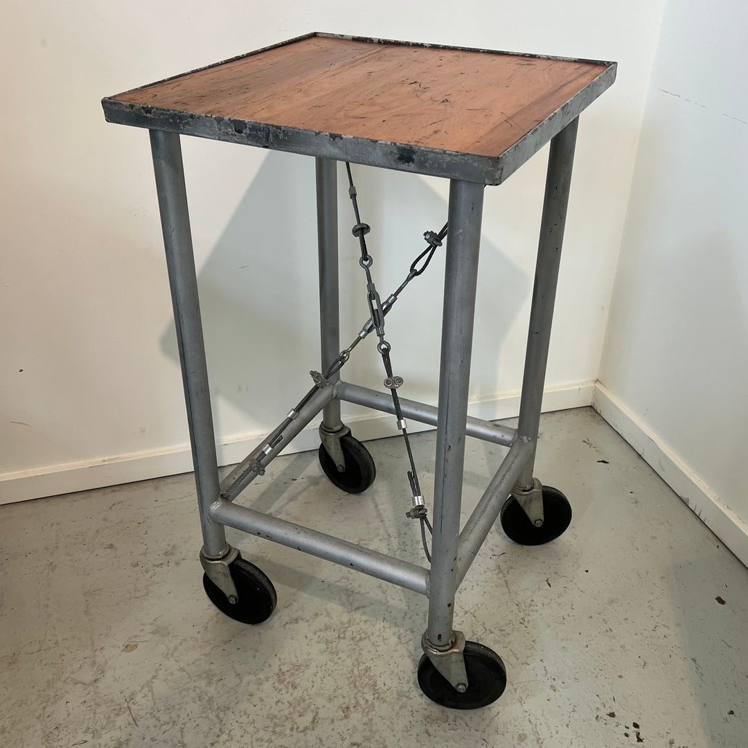 Vintage Industrial Rolling Steel Stand w/Wood Insert