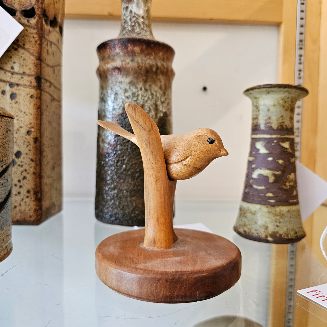 Wood Bird on Branch Sculpture