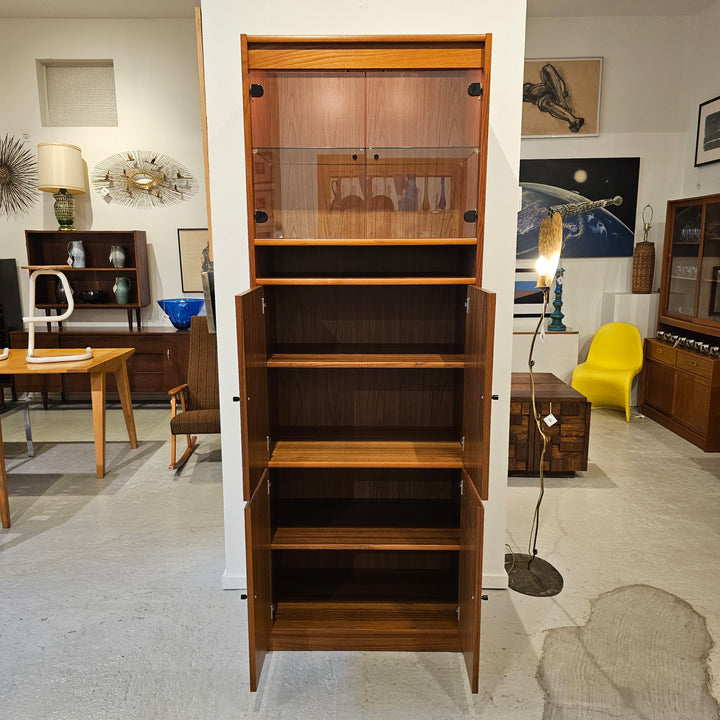 Narrow Teak Lighted Media Cabinet