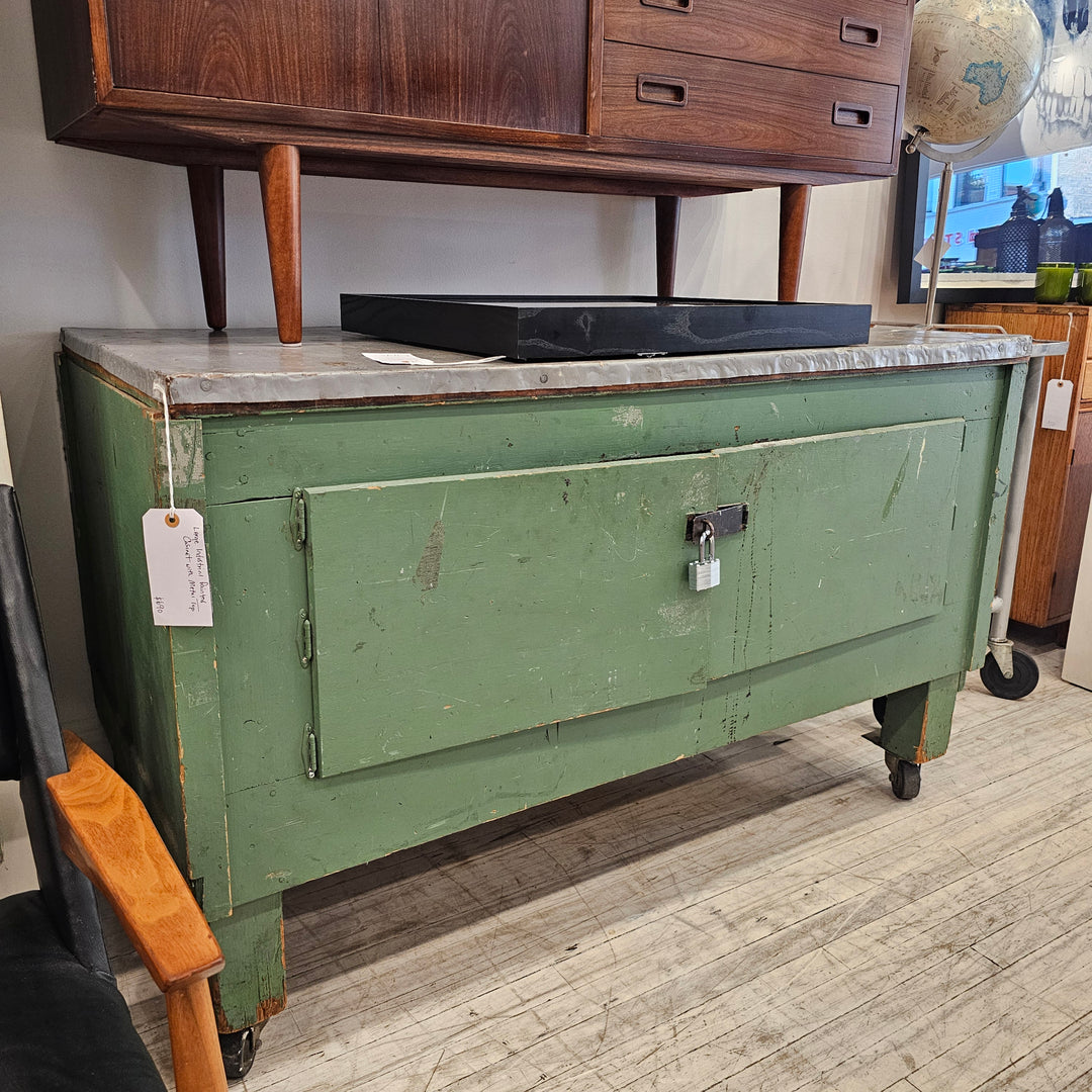 Large Industrial Painted Cabinet with Metal Top