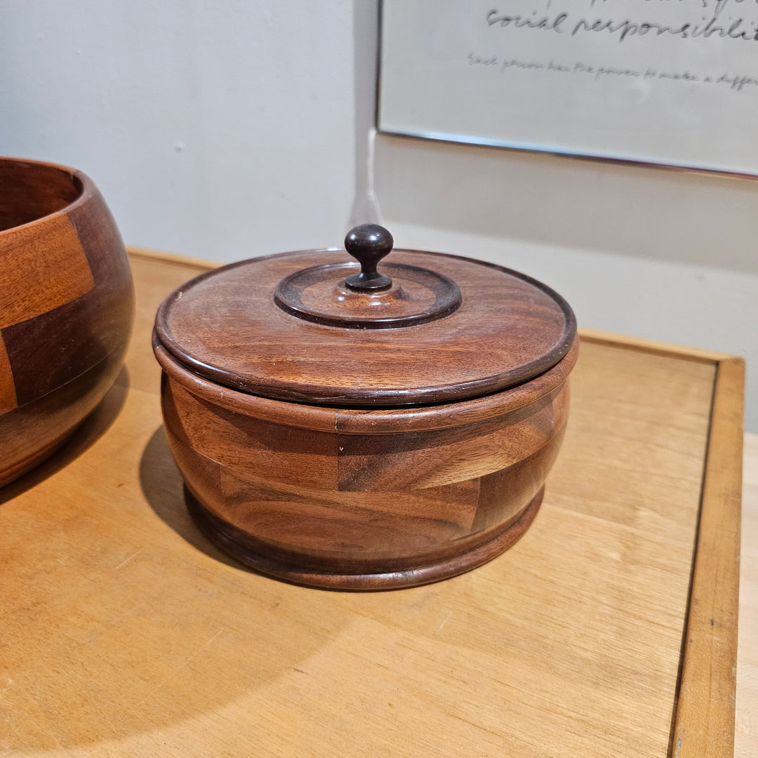 Small Covered Wood Turned Bowl