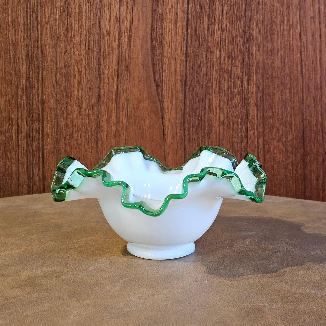 Fenton Milk Glass Emerald Crest Bowl