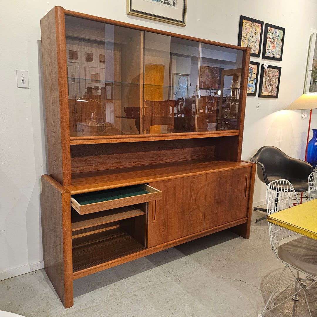 Two Piece Lighted Teak Hutch