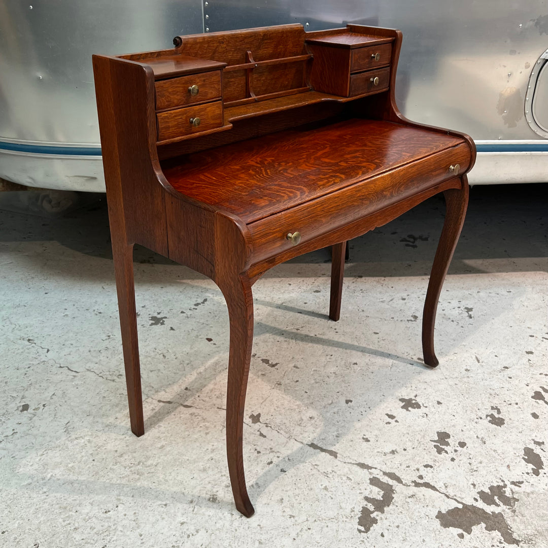 Petite Antique Tiger Oak Writing Desk