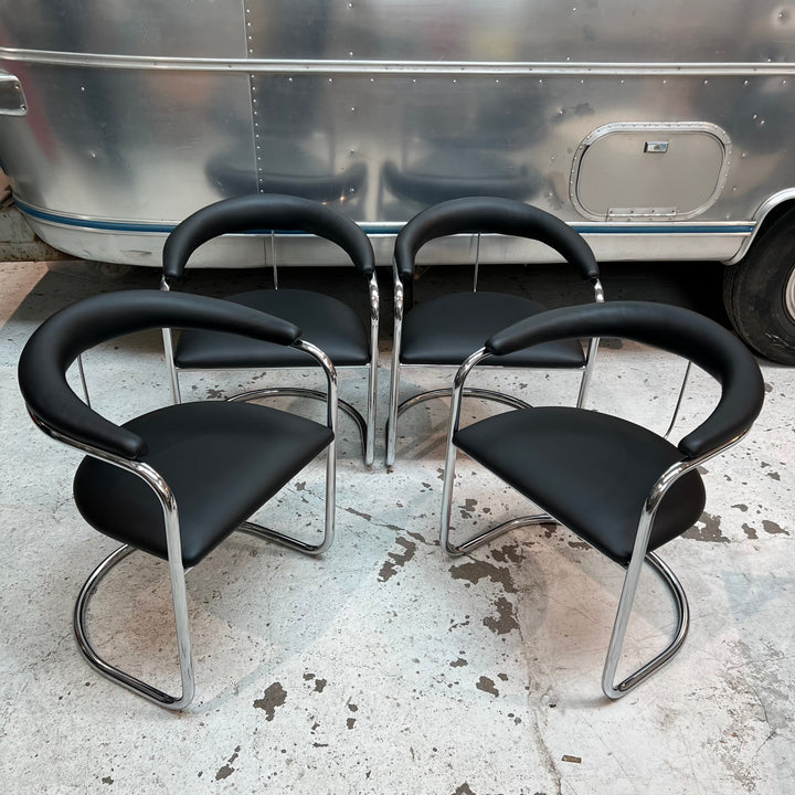 Set of 4 Reupholstered Thonet Anton Lorenz Chrome Armchairs