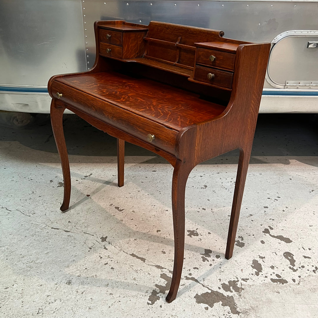 Petite Antique Tiger Oak Writing Desk