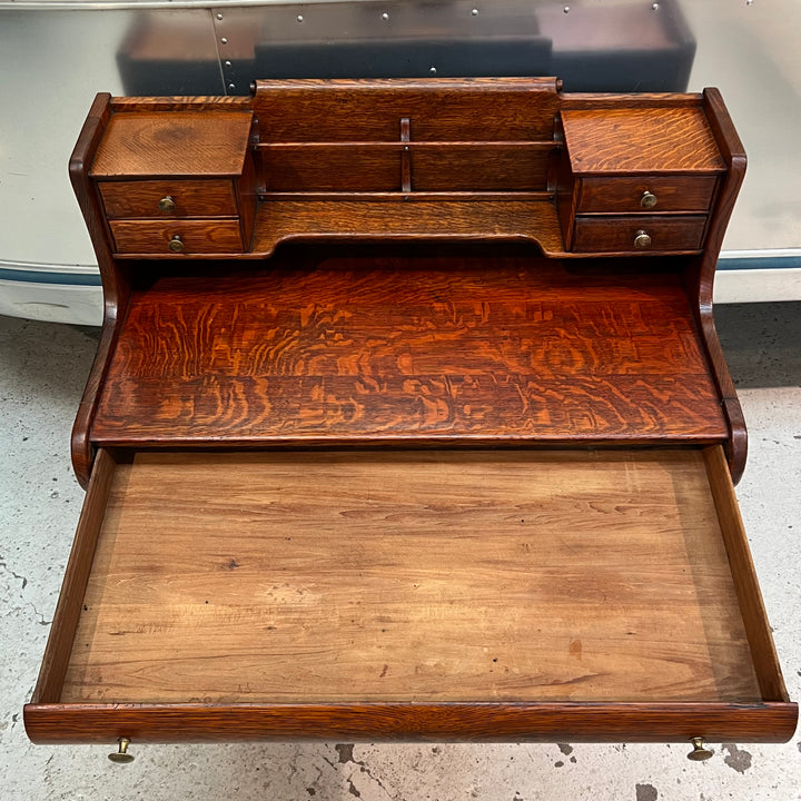 Petite Antique Tiger Oak Writing Desk