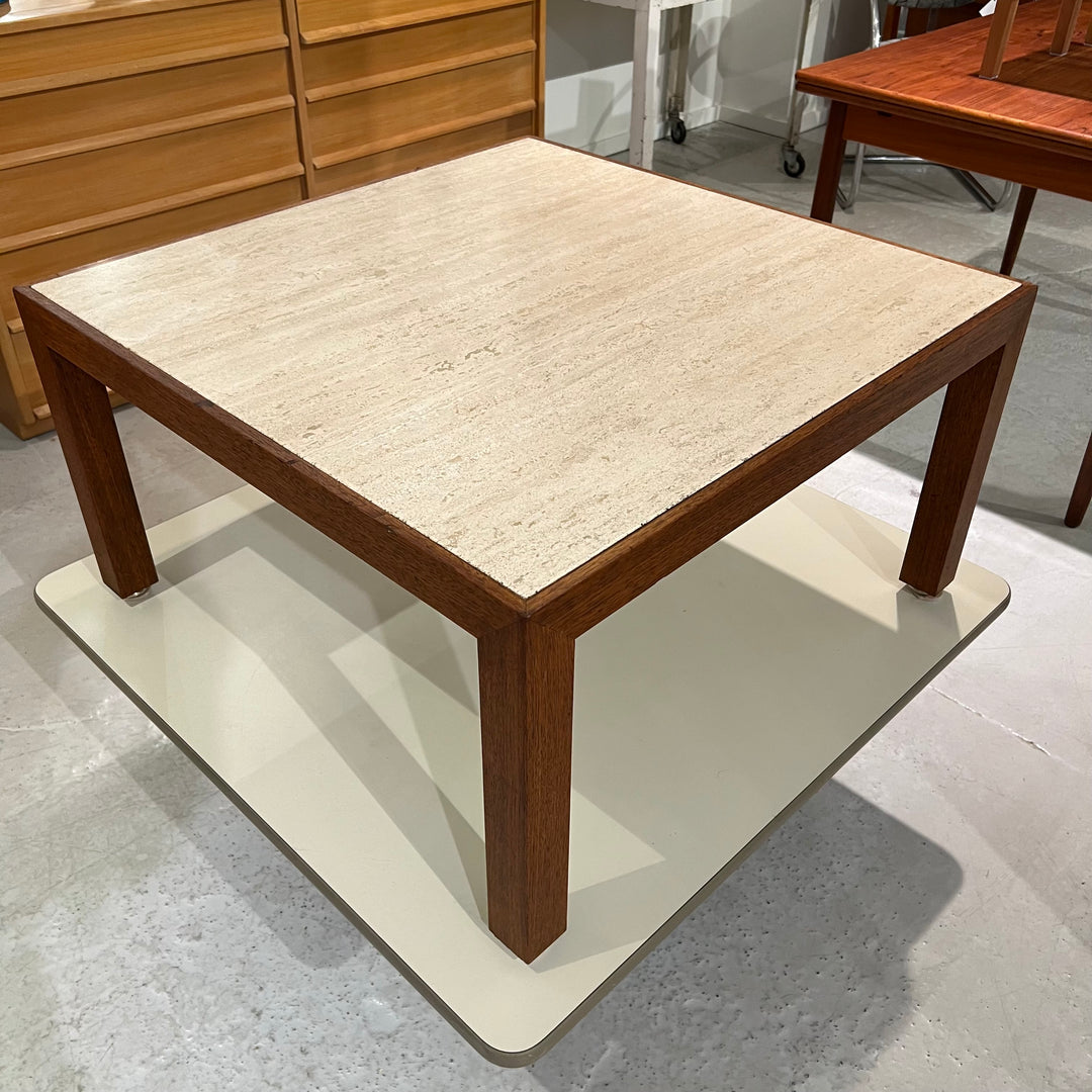 Vintage Walnut Coffee/Side Table w/Travertine Top