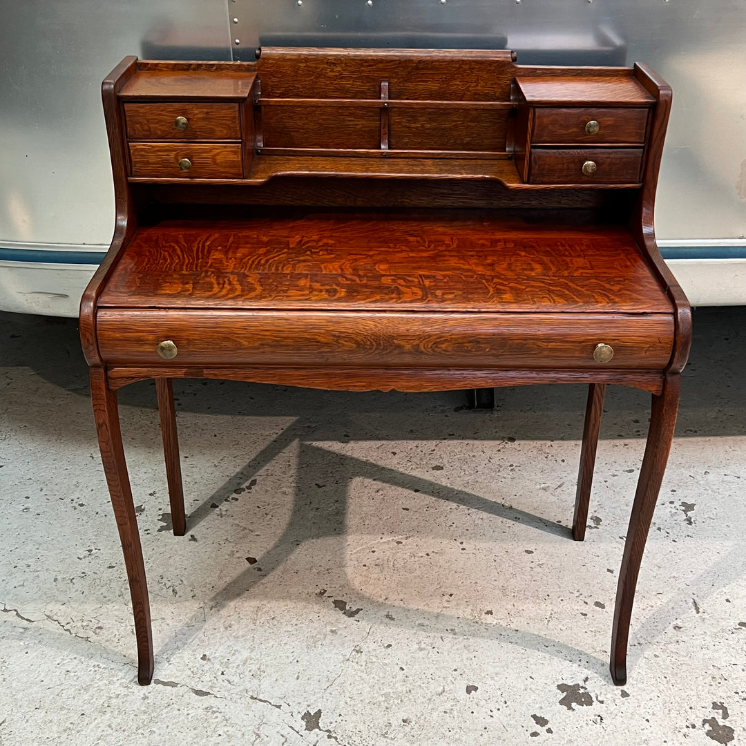 Petite Antique Tiger Oak Writing Desk