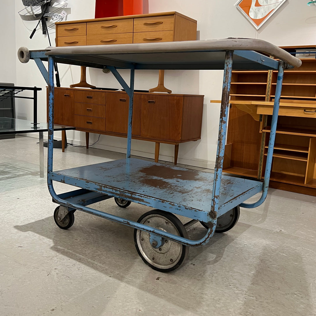 Vintage Sky Blue Industrial Cart