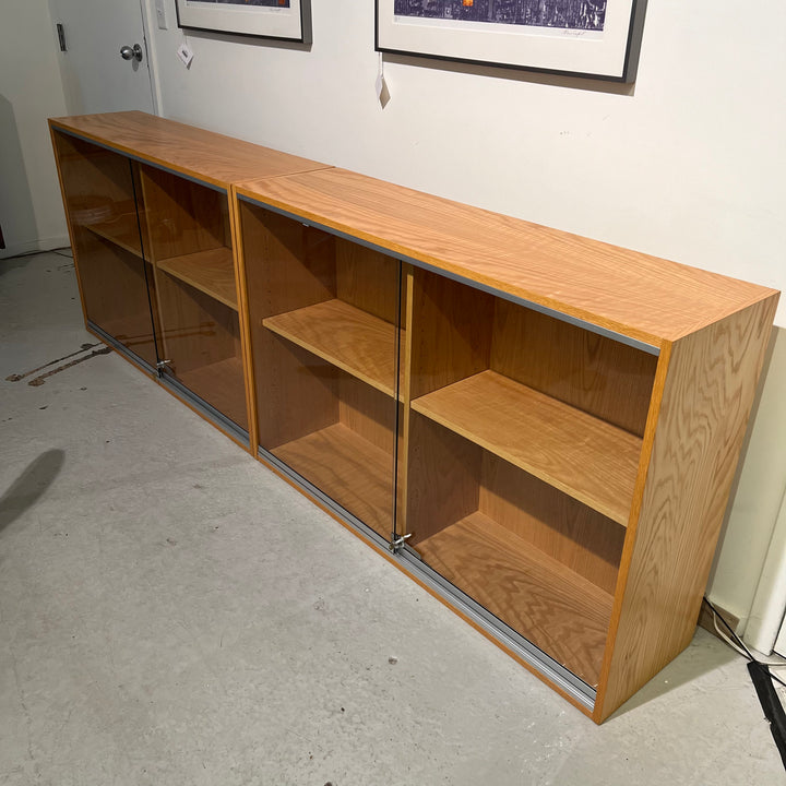 Contemporary Custom Blonde Oak Display Cabinet/Bookcase w/Glass Doors