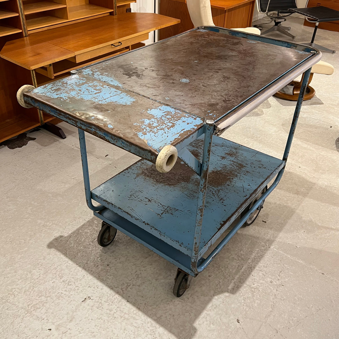 Vintage Sky Blue Industrial Cart