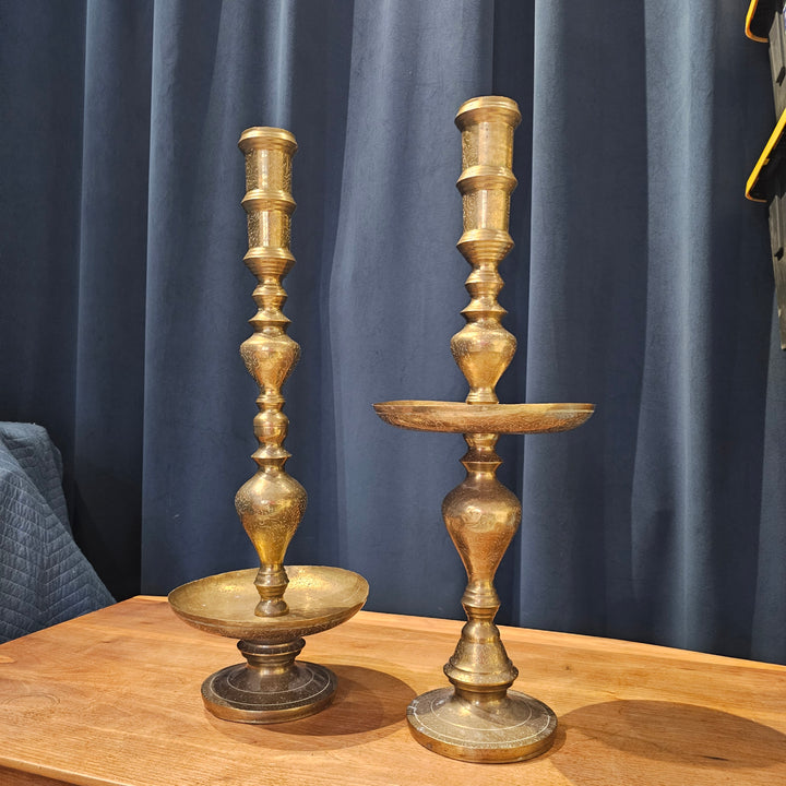 Moroccan Brass Etched Floor Candle Stand