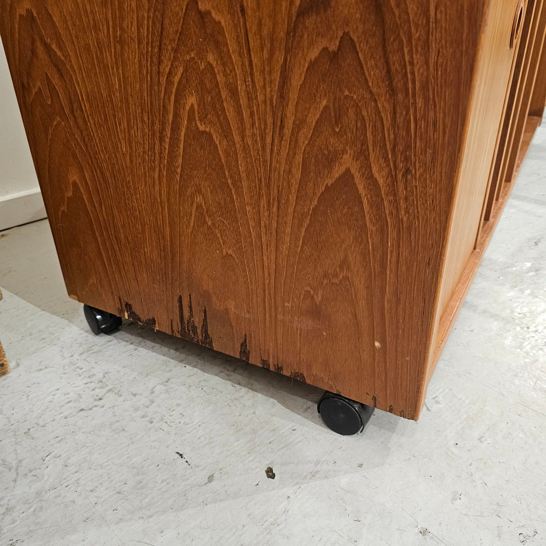 Teak Record Console Cabinet on Casters