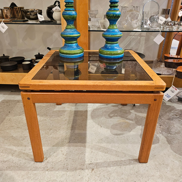 Teak Floating Glass Top Side Table